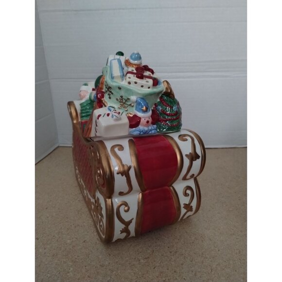 Avon 2002 St. Nicholas Cookie Jar Ceramic Sleigh With Toys & Gifts - Picture 8 of 9